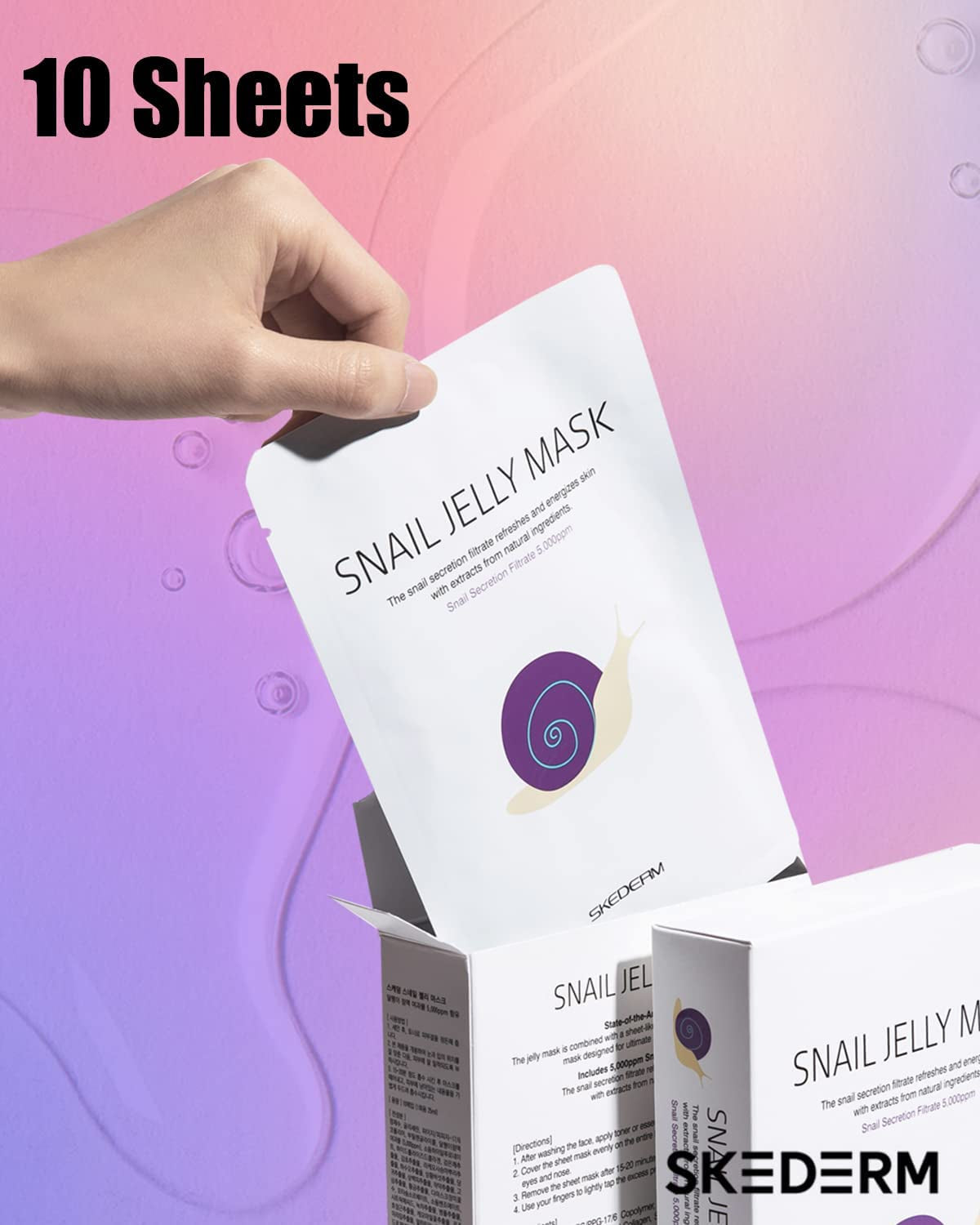 Korean Face Mask Snail Jelly Sheet Mask 10 Sheets Hydrating Sheet Mask Anti-Wrinkle Korean Skin Care Anti-Aging Sheets Pack Moisturizing Snail Secretion Filtrate 30,000Ppm